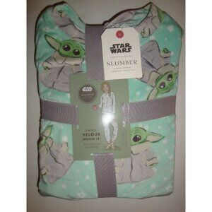 Munki Munki Star Wars Slumber Baby Yoda Velour Soft Pajama Jogger Set Green Sz L